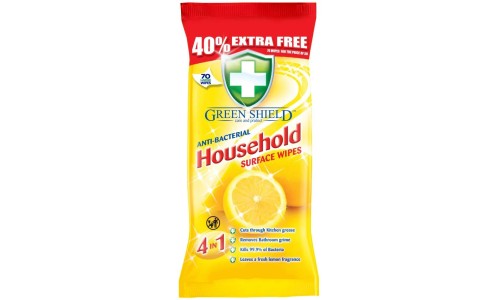 GREEN SHIELD ANTI-BACTERIAL HOUSEHOLD WIPES antibakterinės buitinių paviršių servetėlės 70 vnt