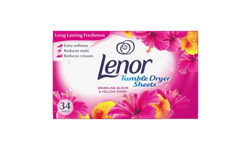 LENOR DRYER SHEETS SPARKLING BLOOM džiovyklės servetėlės 34 vnt