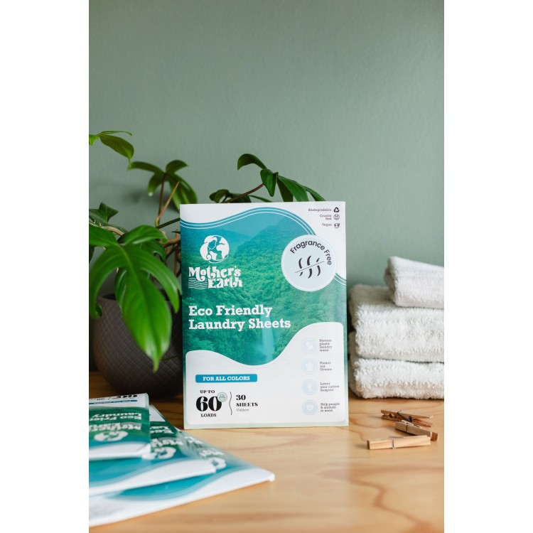 MOTHERS EARTH LAUNDRY SHEETS SPRING BREEZE ekologiški skalbimo lapeliai 30 vnt
