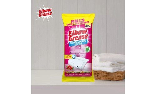 ELBOW GREASE ANTIBACTERIAL WIPES PINK universalios paviršių valymo servetelės 80 vnt