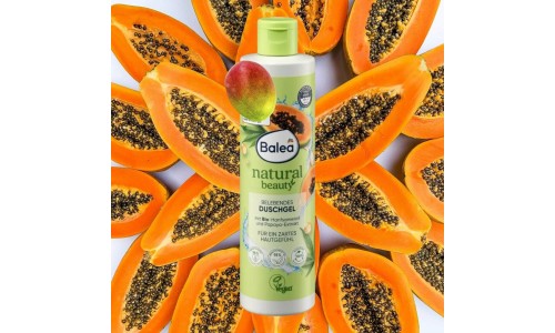 BALEA NATURAL BEAUTY dušo želė su kanapių sėklomis ir papaja 250 ml