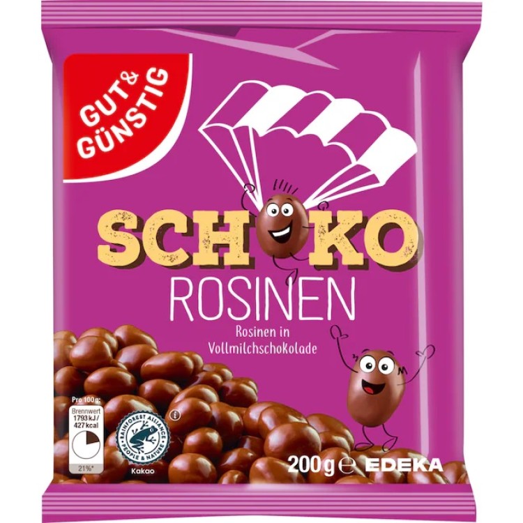 GUT GÜNSTIG razinos šokolade 200 g