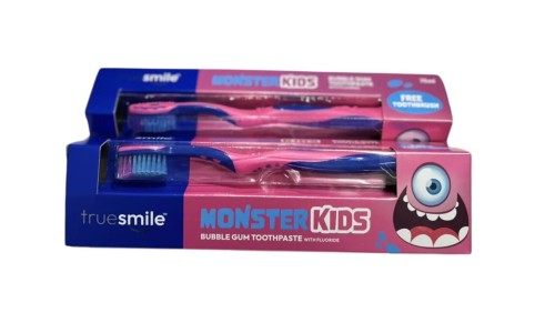 TRUESMILE MONSTER KIDS BUBBLE GUM dantų pastą + dantų šepetėlis 75 ml