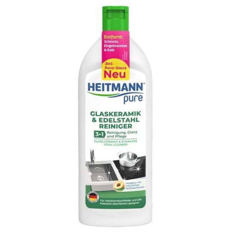 HEITMAN PURE GLASKERAMIK REINIGER 3IN1 stiklo keramikos ir nerūdijančio plieno valiklis 250 ml